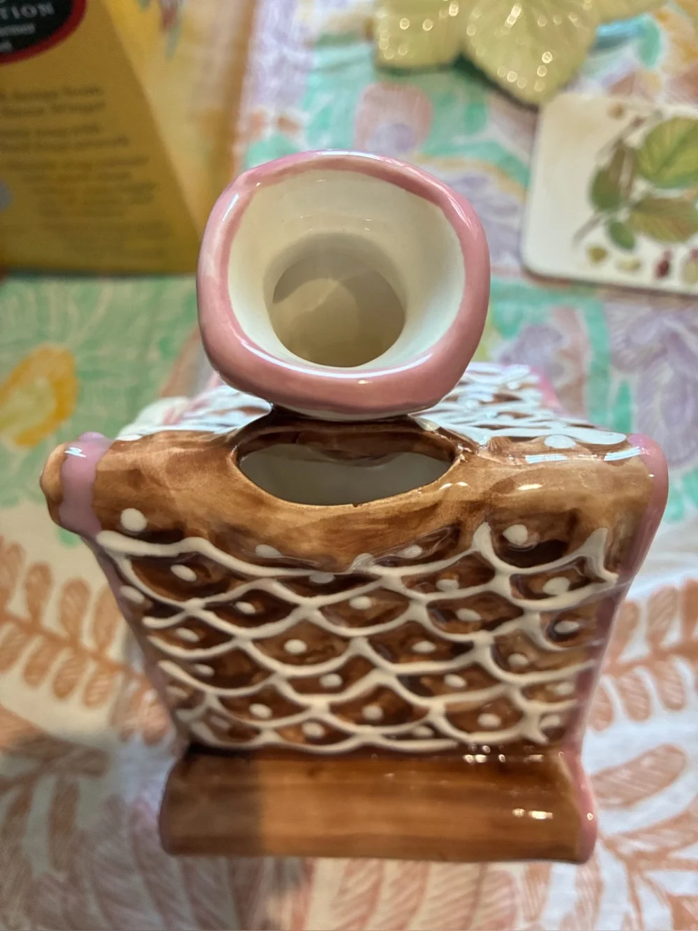 Blue Sky “The Gingerbread Cottage”. In new condition. Pink, brown, red & green.